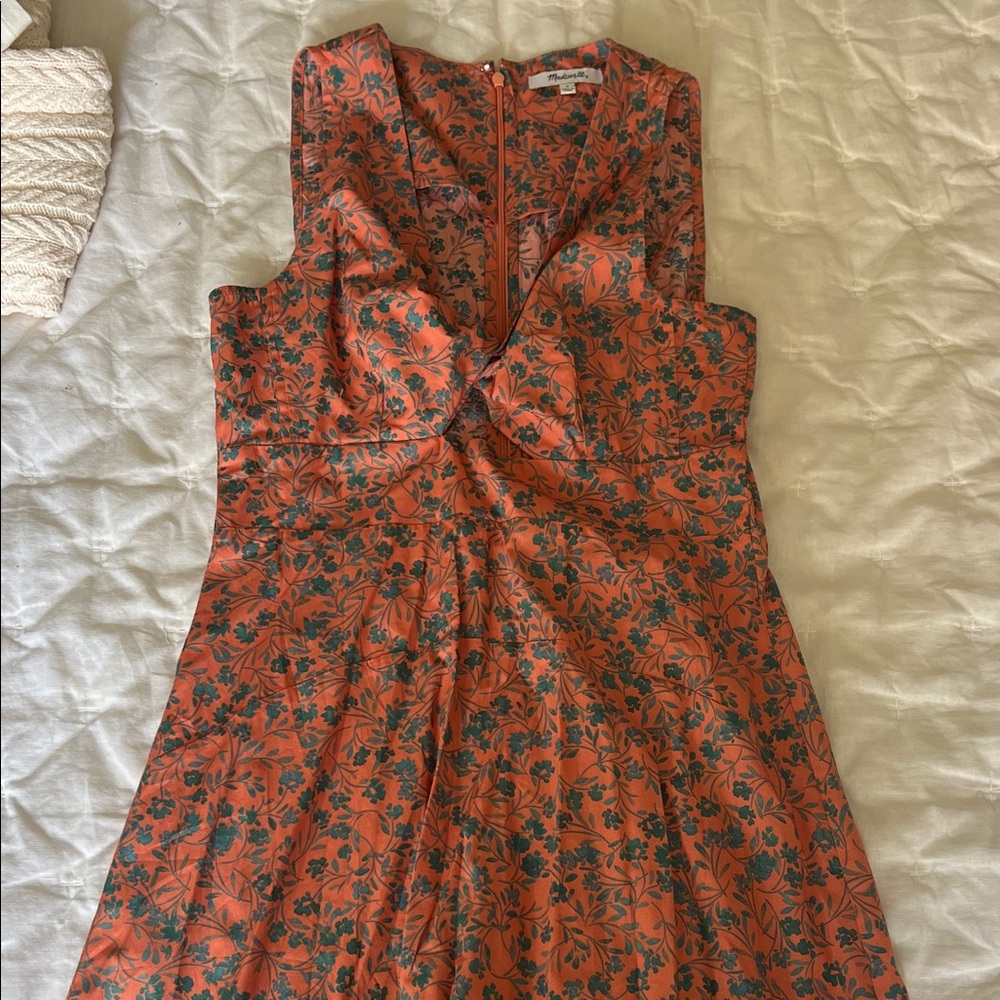 Madewell Rust Midi Dress with Teal Floral Print